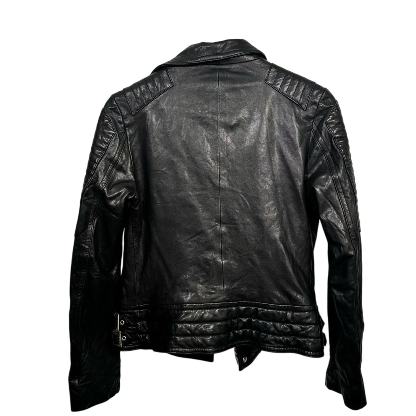 Anine Bing Grainy Leather Belted Biker Moto Jacket Small S