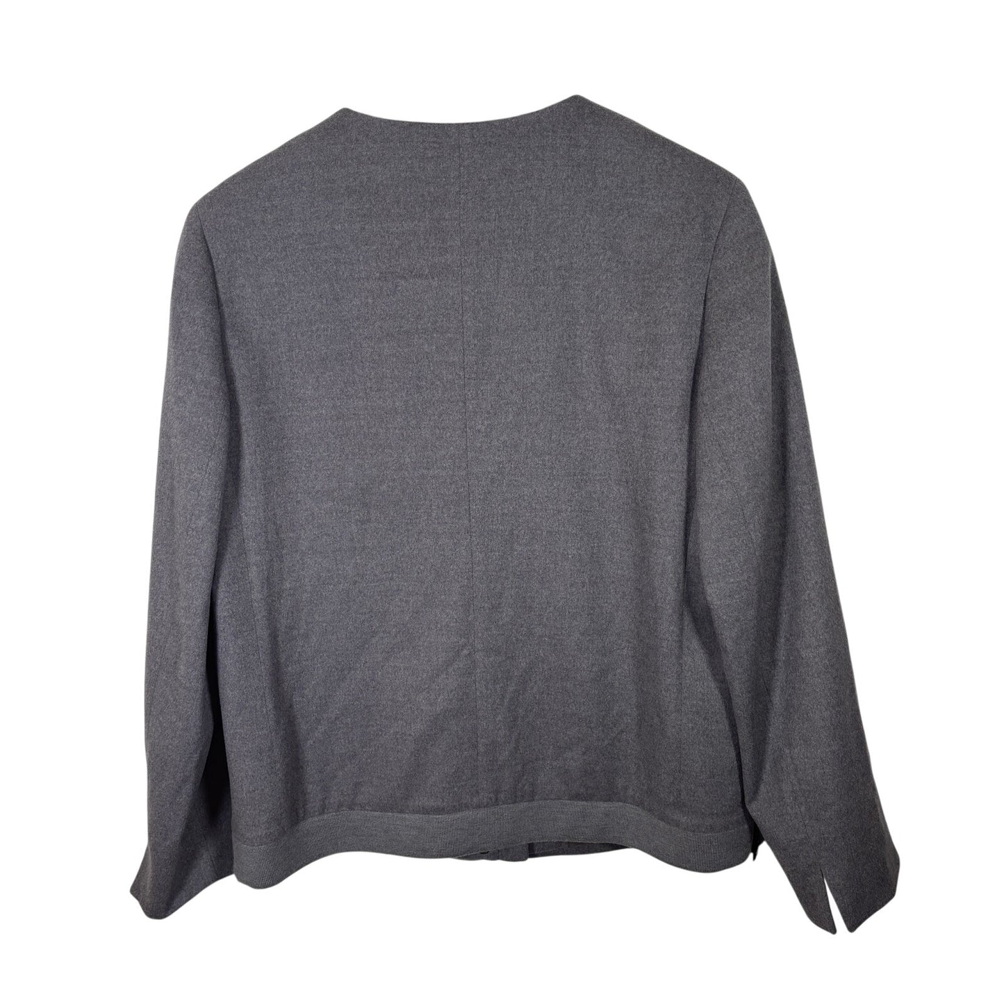 NWOT Akris Punto Grey Collarless Full Zip Wool Jacket Size 12