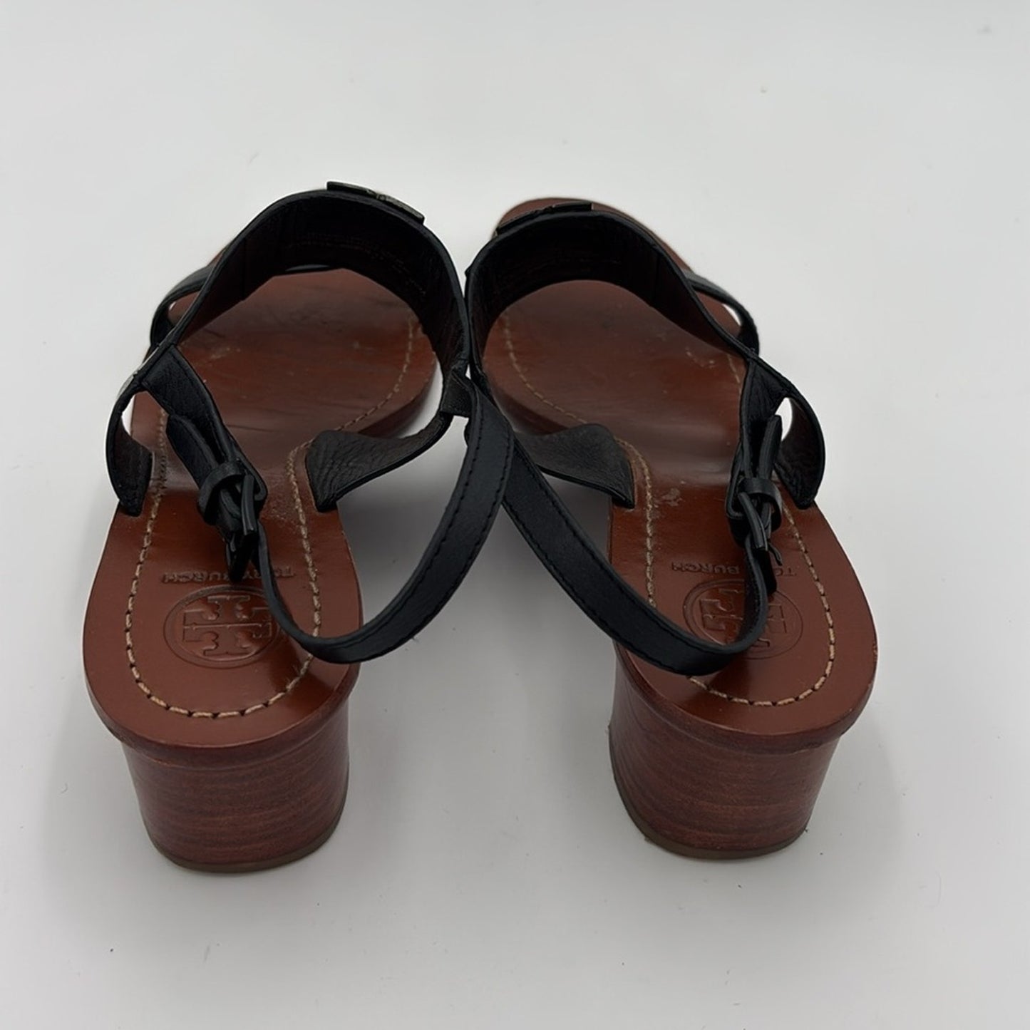 Tory Burch Lowell 2 45mm Black Leather Sandals Block Heels 9.5