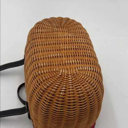 Kate Spade Black and Brown Raffia Henley Wicker Shoulder Bag