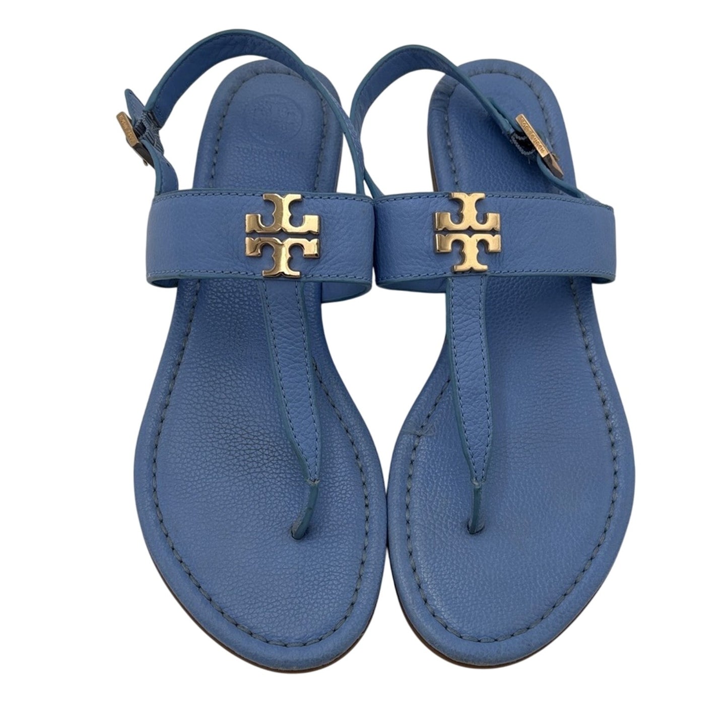Tory Burch Light Blue Sandals with Gold Emblem Cornflower Blue 9.5