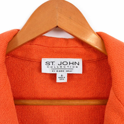 St. John Santana Knit Orange Blazer Tie Back Detail Size 4