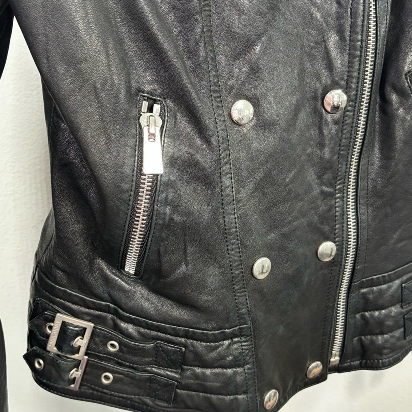 Anine Bing Grainy Leather Belted Biker Moto Jacket Small S