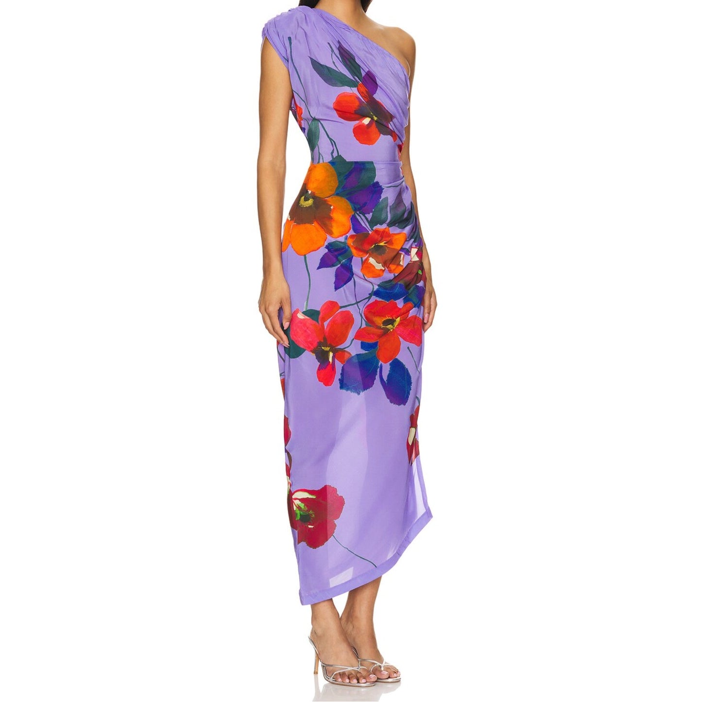 SMYTHE Poppy Print One-shoulder Asymmetric Dress Size 0 MSRP $695