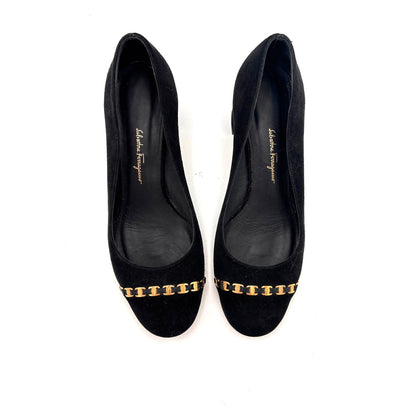 Salvatore Ferragamo Avella Suede Block Heel Pumps Size 8C MSRP $550