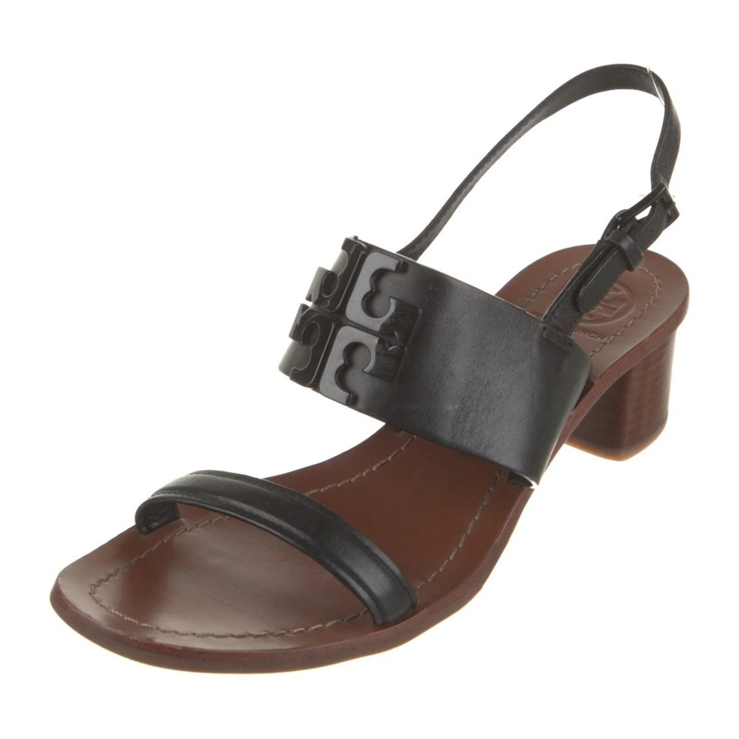 Tory Burch Lowell 2 45mm Black Leather Sandals Block Heels 9.5