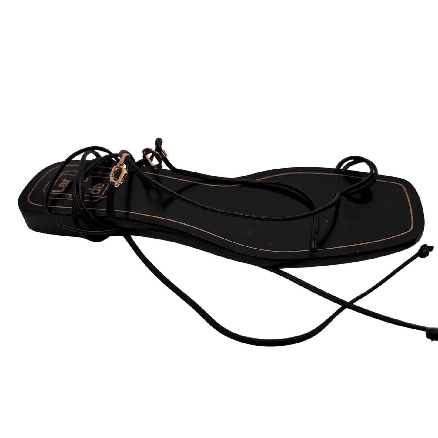 NEW Larroude Black Portofino Flat Sandals MSRP $275 Size 9