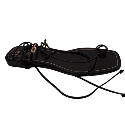 NEW Larroude Black Portofino Flat Sandals MSRP $275 Size 9