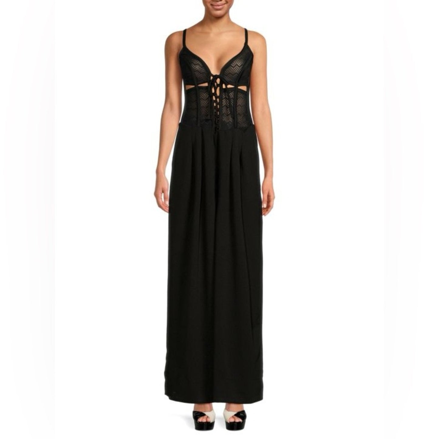 PatBO Black Plunge Neck Sleeveless Jumpsuit