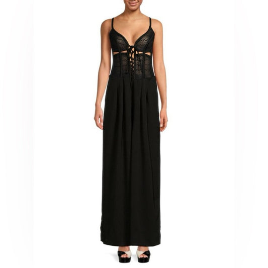 PatBO Black Plunge Neck Sleeveless Jumpsuit