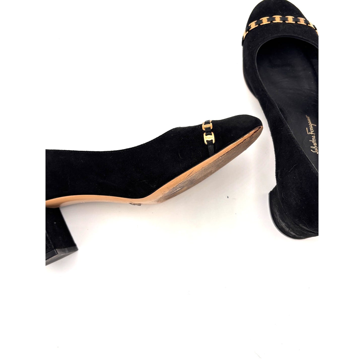 Salvatore Ferragamo Avella Suede Block Heel Pumps Size 8C MSRP $550