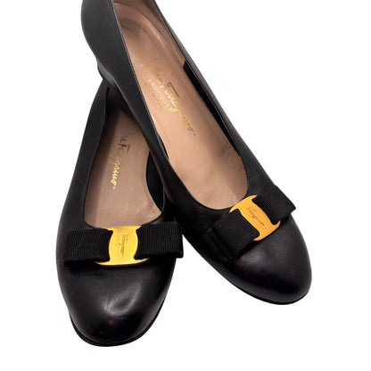 Salvatore Ferragamo Women's Vera Vintage Black Leather Heels 9.5