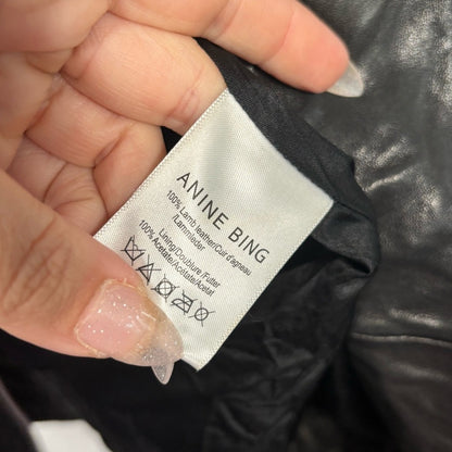 Anine Bing Grainy Leather Belted Biker Moto Jacket Small S