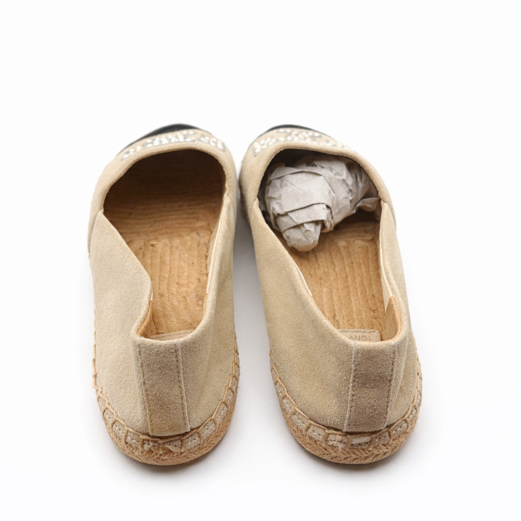 Tory Burch Dulce de Leche Pearlized Women's Beige Pearl Logo Espadrilles 9