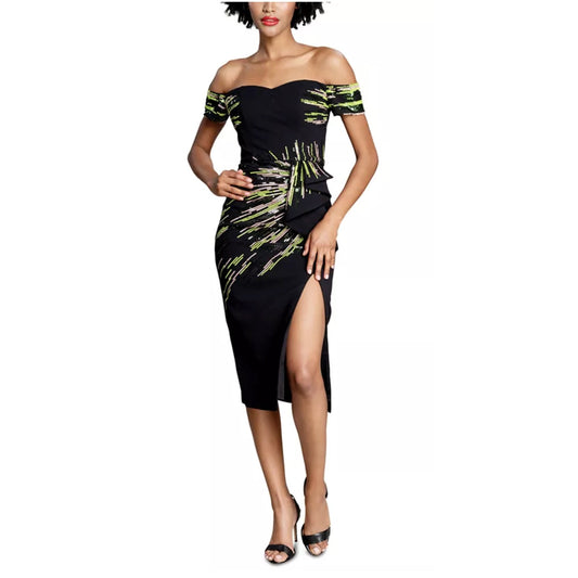 NEW Dress The Population Alani Sheath Sequin Gown Dress Off The Shoulder Small