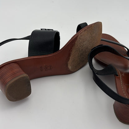 Tory Burch Lowell 2 45mm Black Leather Sandals Block Heels 9.5