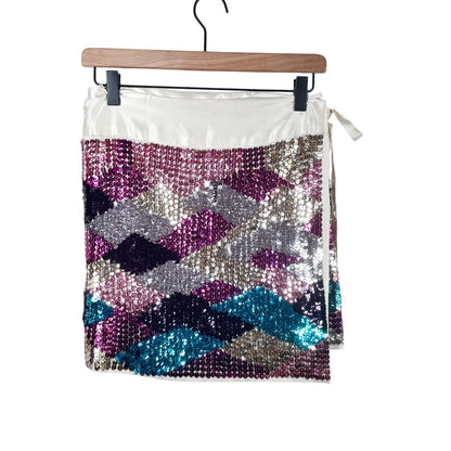 Adam Lippes Sequin Wrap Mini Skirt Multicolor Metallic Size 4