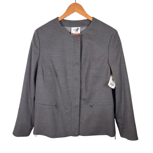 NWOT Akris Punto Grey Collarless Full Zip Wool Jacket Size 12