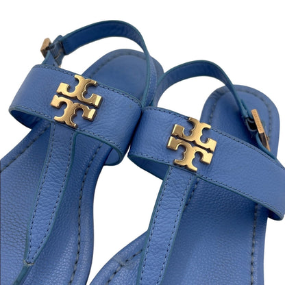 Tory Burch Light Blue Sandals with Gold Emblem Cornflower Blue 9.5