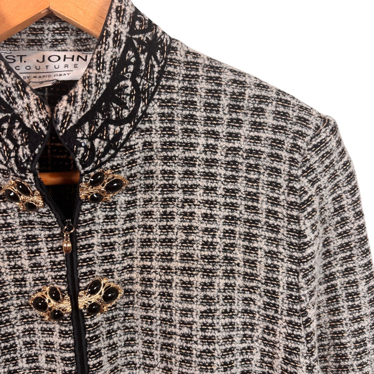 St. John Couture Womens Black and Gold Jeweled Tweed Jacket & Skirt Suit Set 6