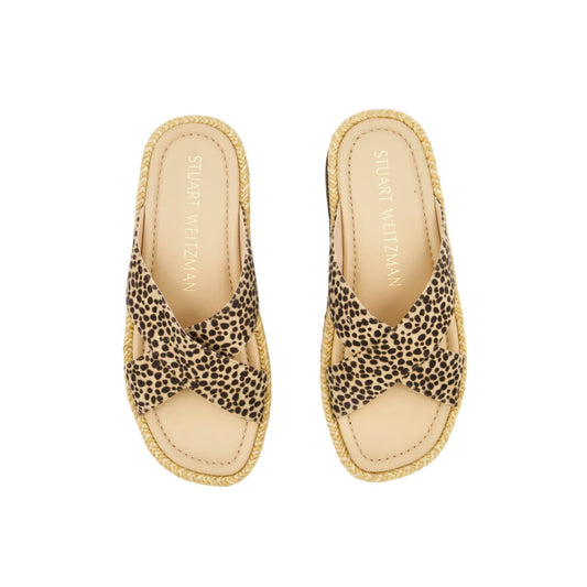 Stuart Weitzman Roza Animal-Print Crisscross Slide Sandal Size 40