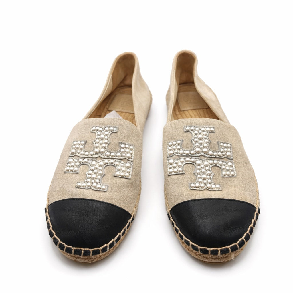 Tory Burch Dulce de Leche Pearlized Women's Beige Pearl Logo Espadrilles 9