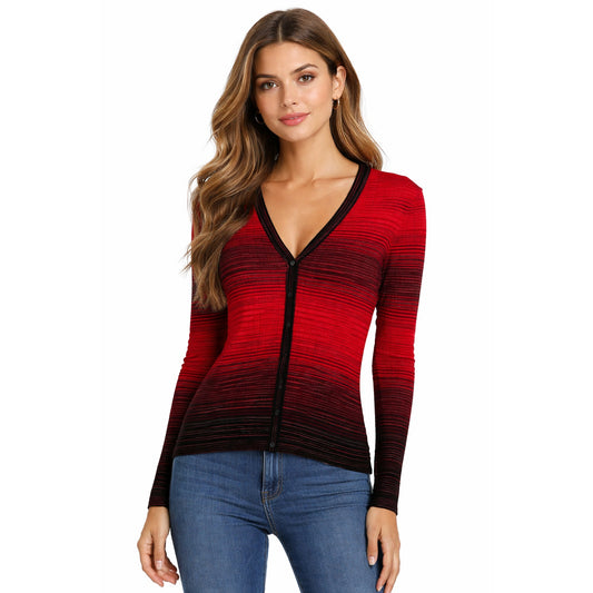 M Missoni Women's Red Black Button Front Cardigan Sweater Size 44