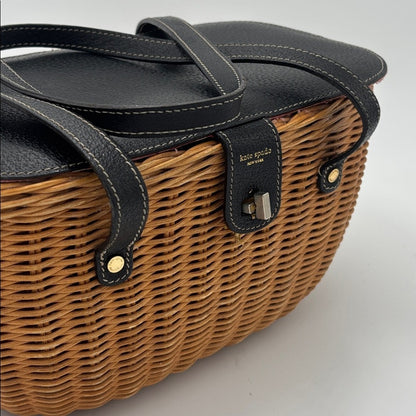 Kate Spade Black and Brown Raffia Henley Wicker Shoulder Bag