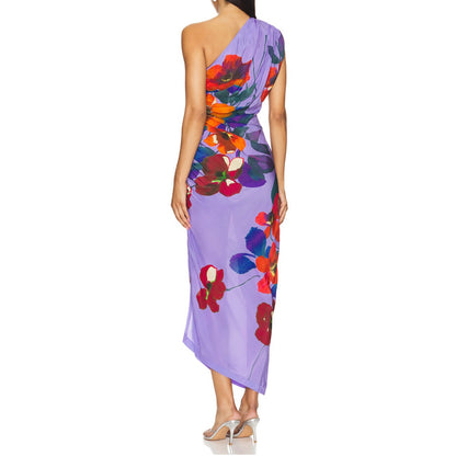 SMYTHE Poppy Print One-shoulder Asymmetric Dress Size 0 MSRP $695