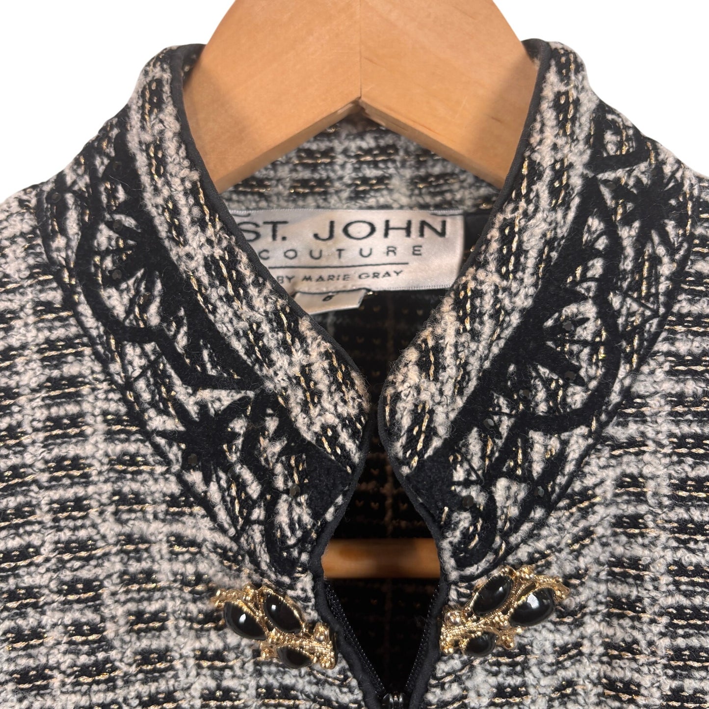 St. John Couture Womens Black and Gold Jeweled Tweed Jacket & Skirt Suit Set 6
