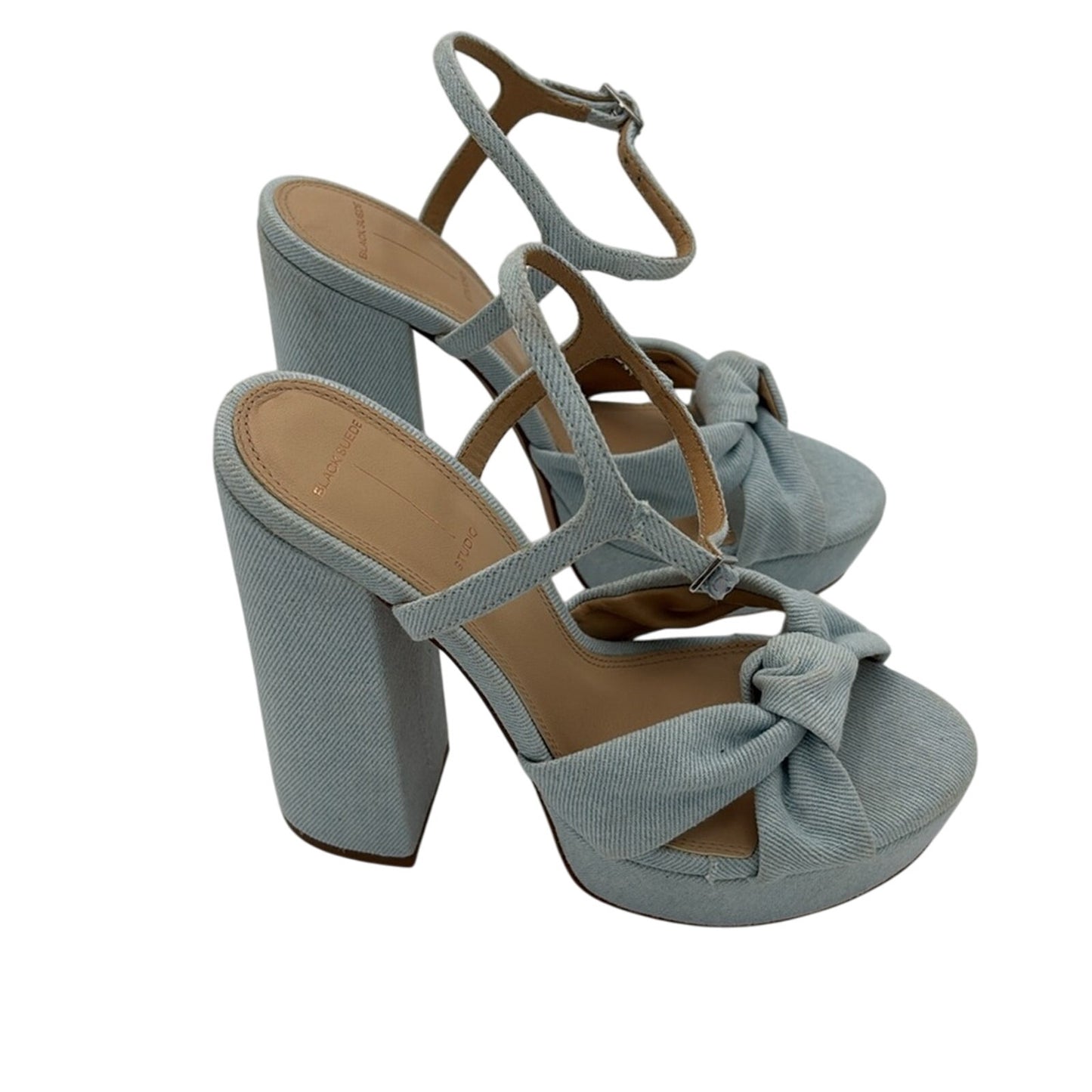 BLACK SUEDE STUDIO Abby Block Heel Denim Platform Sandals 40.5