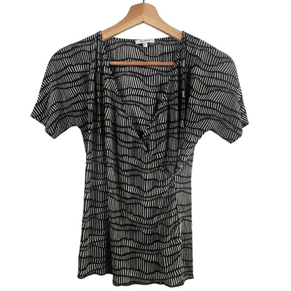 MaxMara Black White Geometric Print Short Sleeve Top Size L