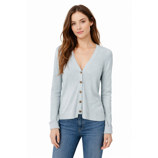 Tory Burch Women's Baby Blue Sky Blue Cotton Button Front Cardigan L