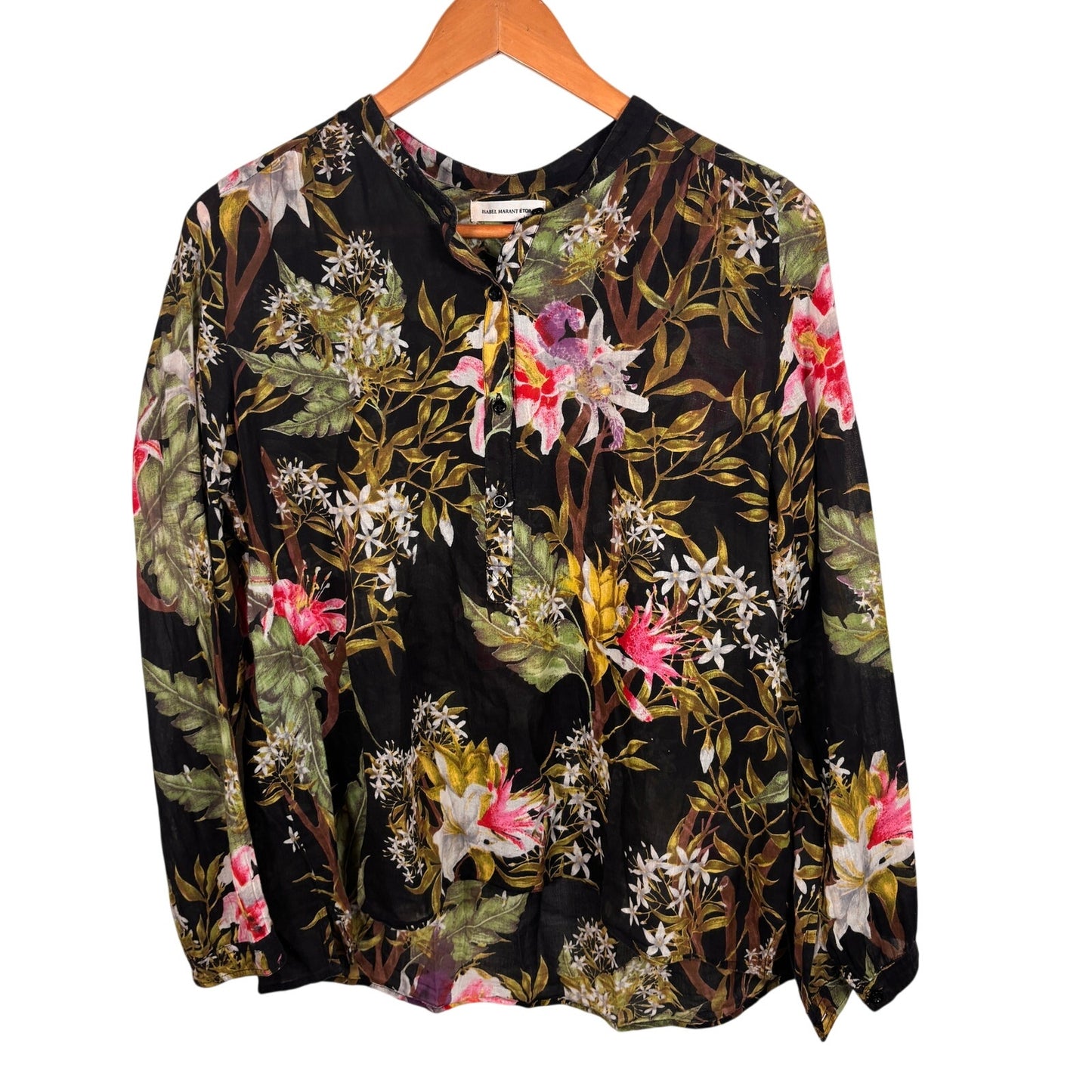 Isabel Marant Etoile Black Pattern Wescott Floral Print Henley Blouse