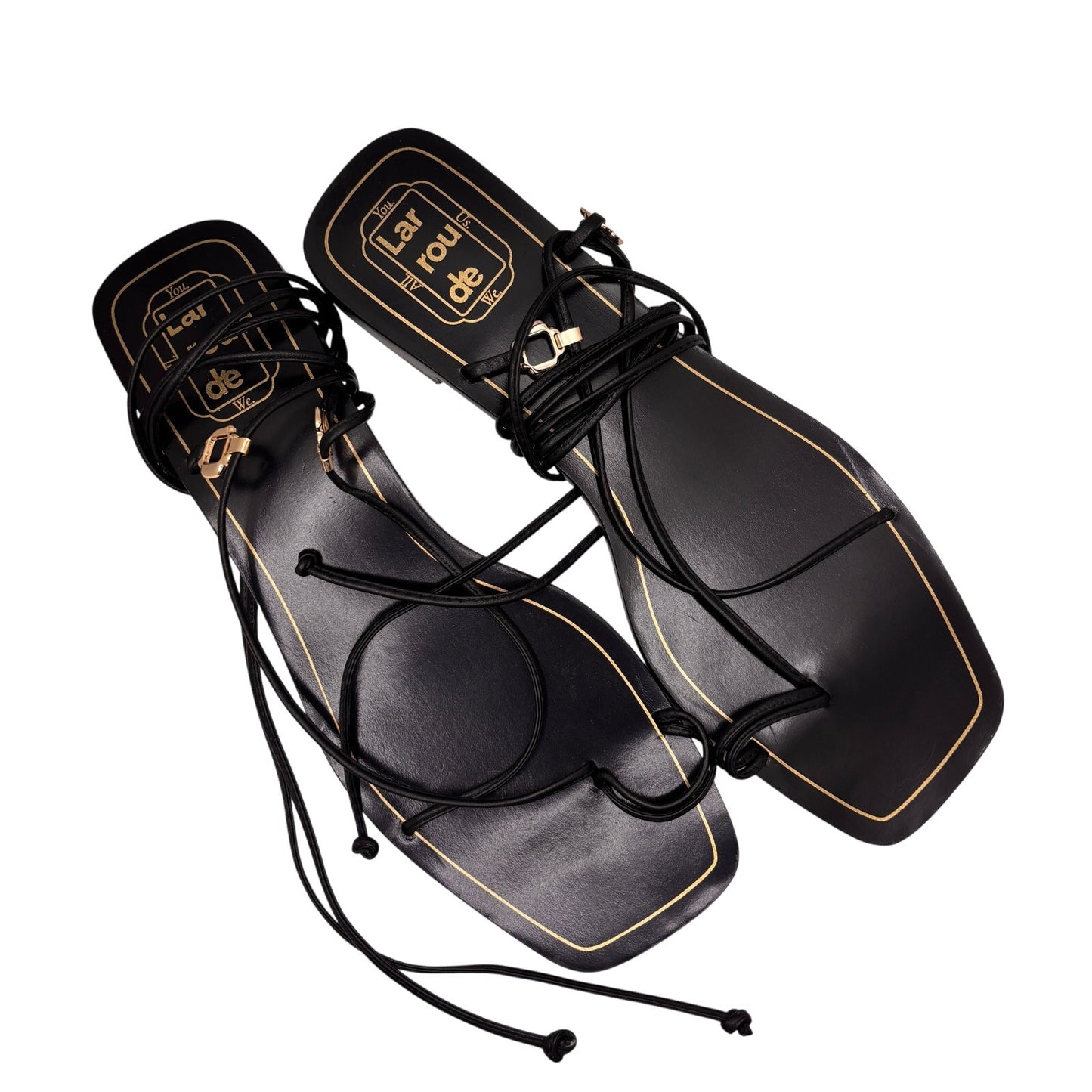 NEW Larroude Black Portofino Flat Sandals MSRP $275 Size 9