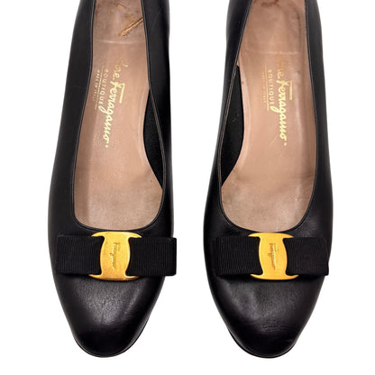 Salvatore Ferragamo Women's Vera Vintage Black Leather Heels 9.5