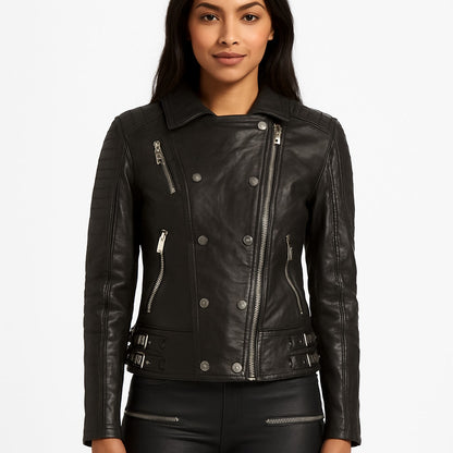 Anine Bing Grainy Leather Belted Biker Moto Jacket Small S