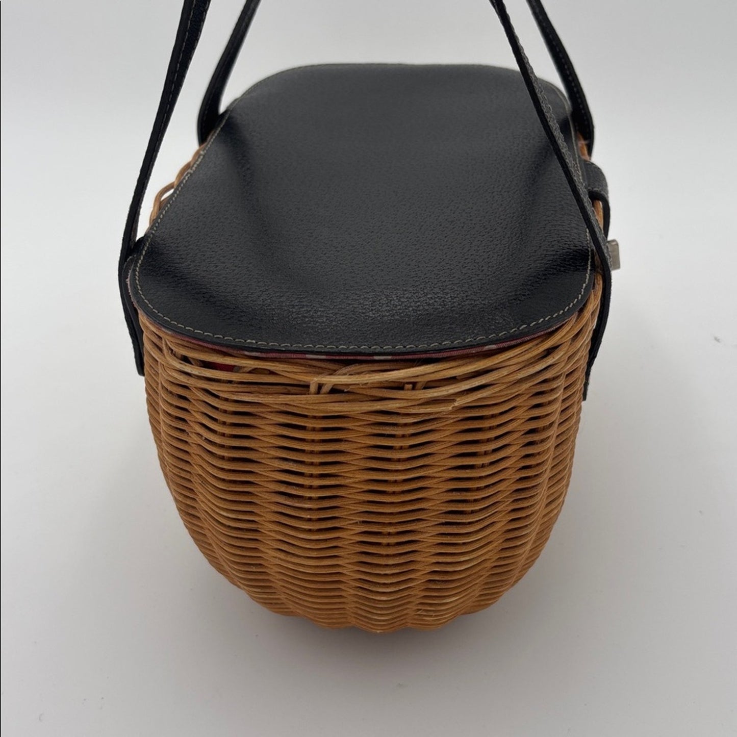 Kate Spade Black and Brown Raffia Henley Wicker Shoulder Bag