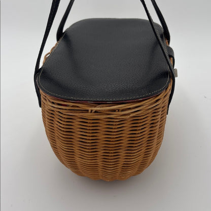 Kate Spade Black and Brown Raffia Henley Wicker Shoulder Bag