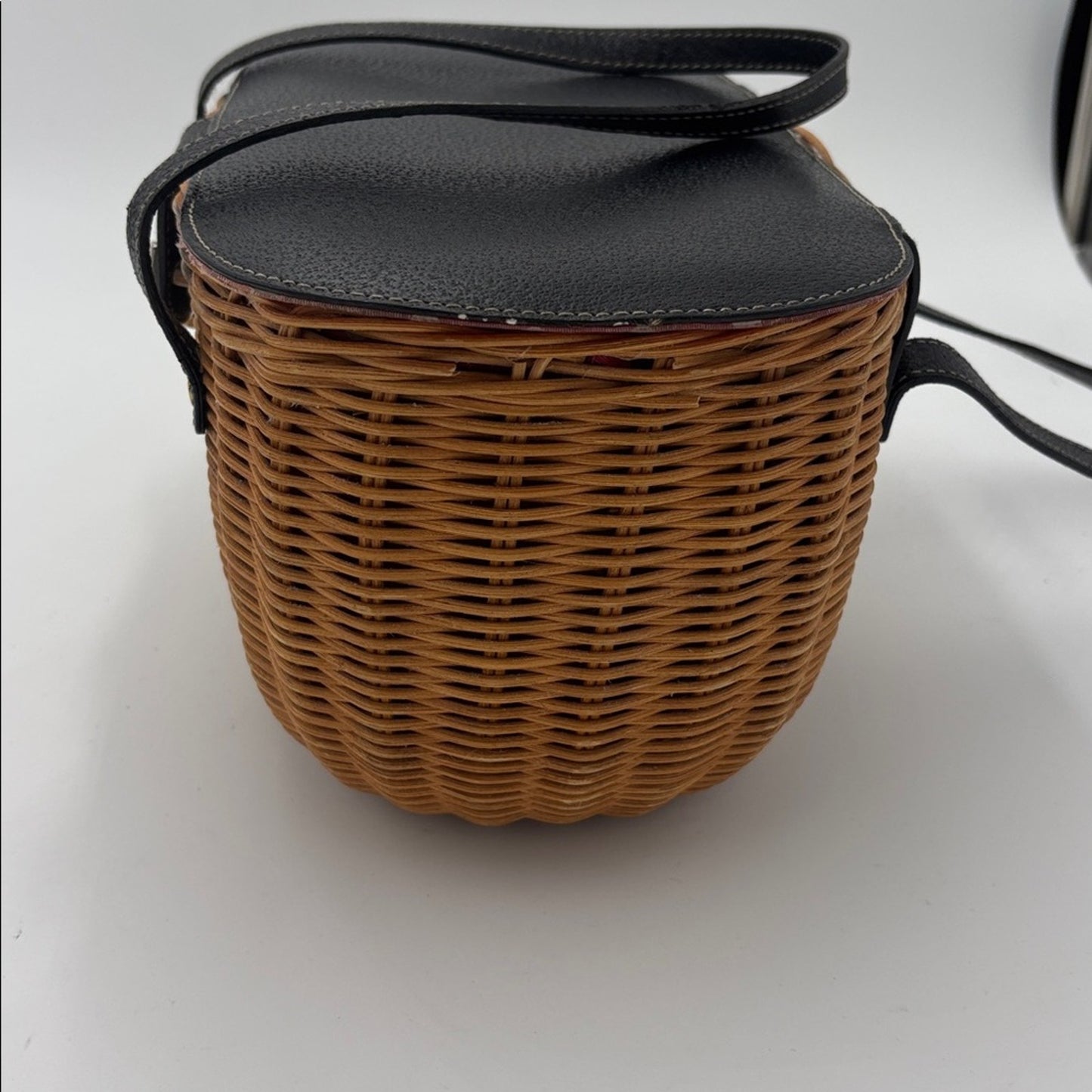 Kate Spade Black and Brown Raffia Henley Wicker Shoulder Bag