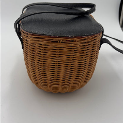 Kate Spade Black and Brown Raffia Henley Wicker Shoulder Bag