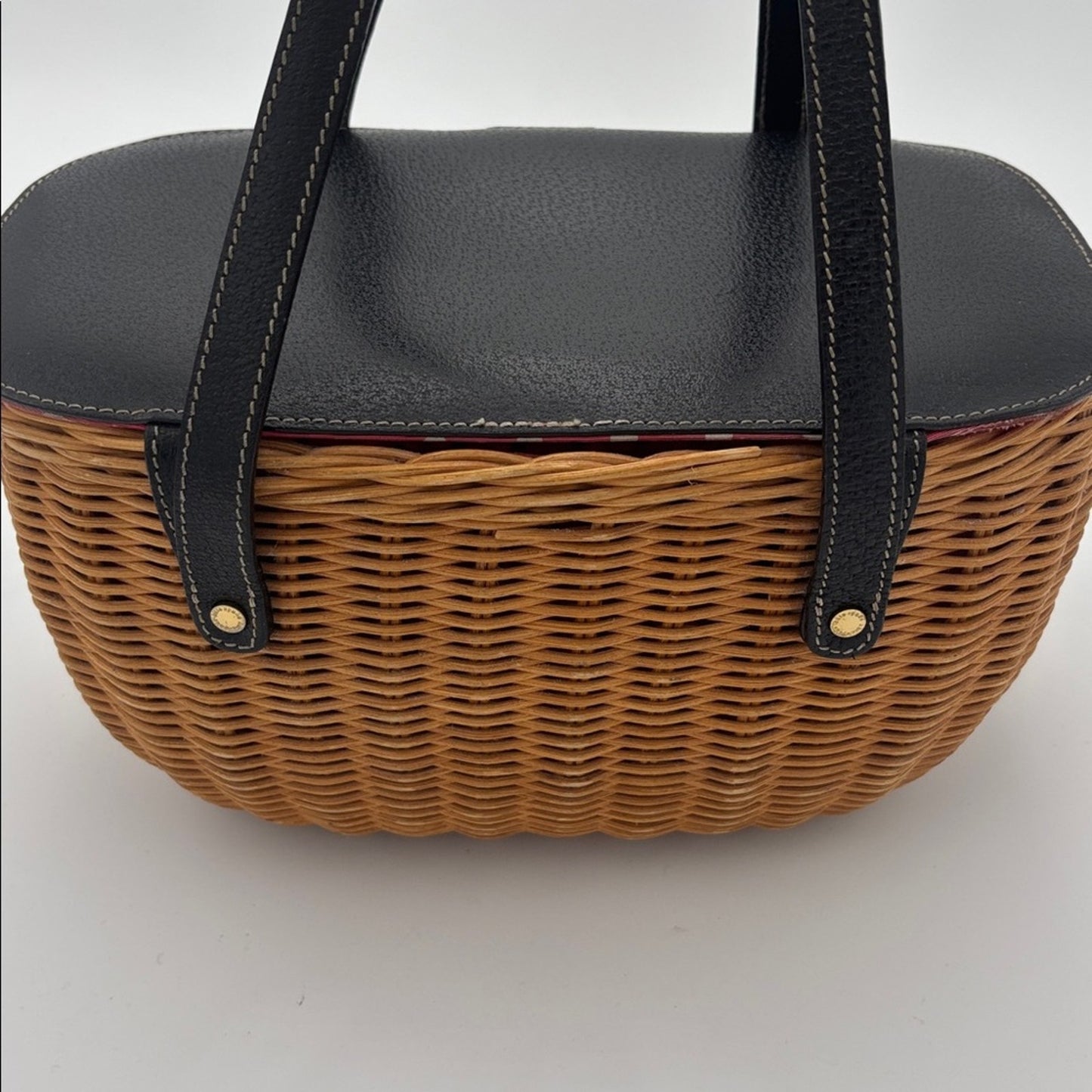 Kate Spade Black and Brown Raffia Henley Wicker Shoulder Bag