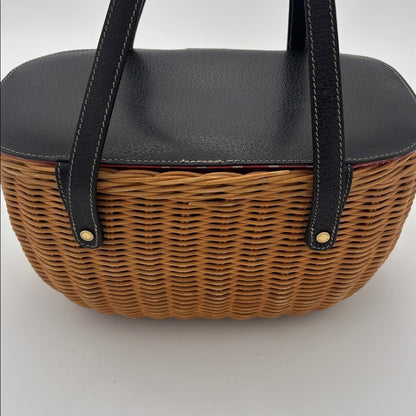 Kate Spade Black and Brown Raffia Henley Wicker Shoulder Bag
