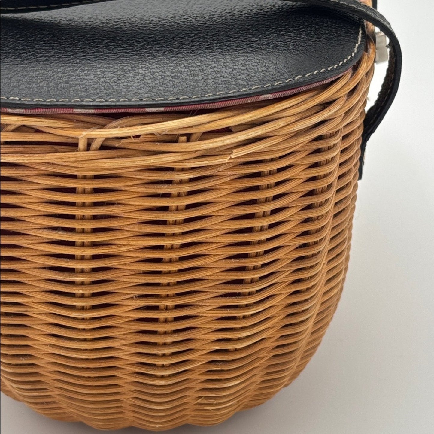 Kate Spade Black and Brown Raffia Henley Wicker Shoulder Bag