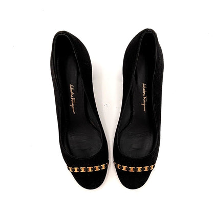 Salvatore Ferragamo Avella Suede Block Heel Pumps Size 8C MSRP $550