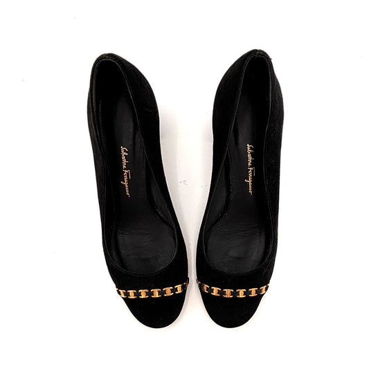 Salvatore Ferragamo Avella Suede Block Heel Pumps Size 8C MSRP $550