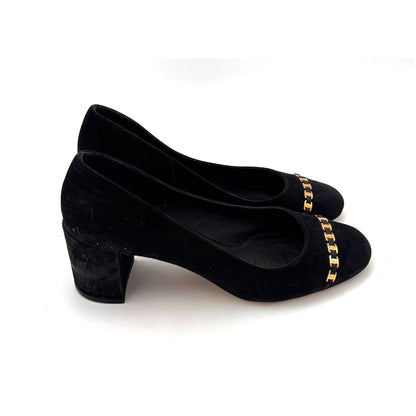 Salvatore Ferragamo Avella Suede Block Heel Pumps Size 8C MSRP $550