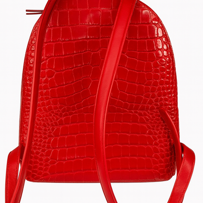 Tory Burch Red Croc Embossed Leather Backpack