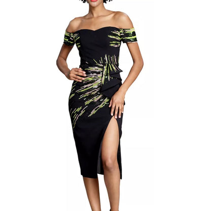 NEW Dress The Population Alani Sheath Sequin Gown Dress Off The Shoulder Small