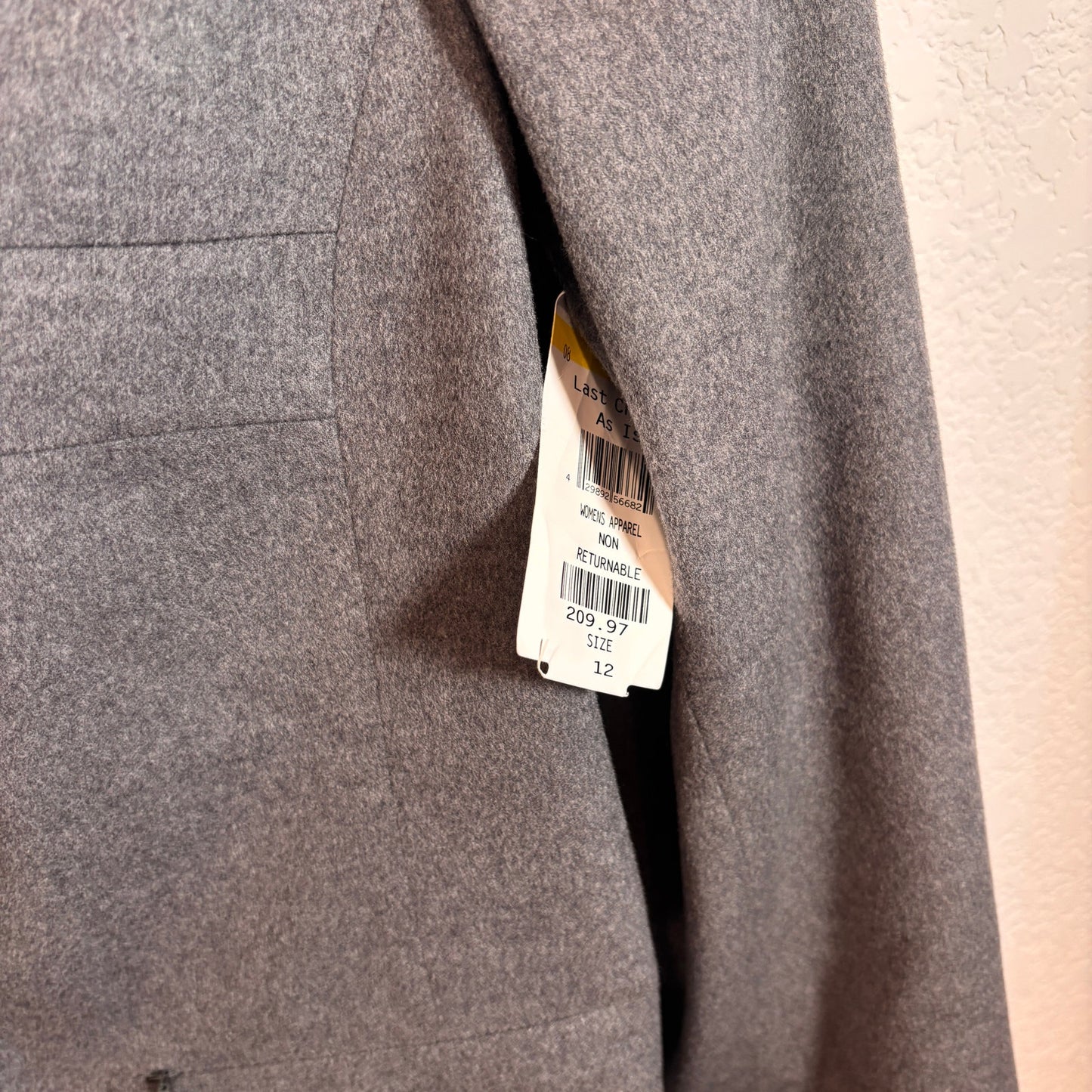NWOT Akris Punto Grey Collarless Full Zip Wool Jacket Size 12